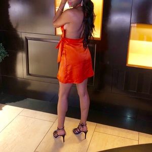 Tangerine Satin Wrap Dress